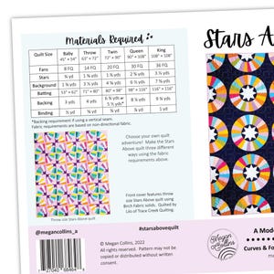Scarica il modello PDF "Stars Above Quilt", stella moderna, trapunta curva, patchwork di carta per principianti, modello per trapunta a stella, FPP, creazione di trapunte immagine 3