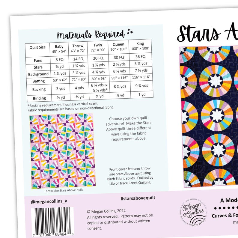 Scarica il modello PDF "Stars Above Quilt", stella moderna, trapunta curva, patchwork di carta per principianti, modello per trapunta a stella, FPP, creazione di trapunte immagine 3