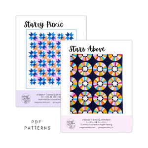 PDF Starry Night Quilt Pattern Downloads, Starry Picnic, Stars Above Quilt, Curves Quilt, Modern Traditional Star Quilt, Fat Quarter Pattern