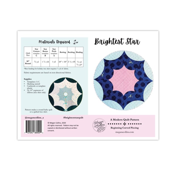 Print Brightest Star Quilt Pattern, Beginner Curves Quilt, Baby Play Mat, Modern Star Quilt, Christmas Tree Skirt Quilt Pattern, Baby Size