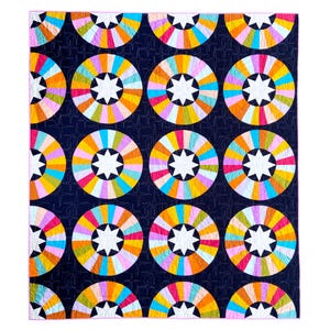 Scarica il modello PDF "Stars Above Quilt", stella moderna, trapunta curva, patchwork di carta per principianti, modello per trapunta a stella, FPP, creazione di trapunte immagine 2