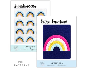 Modelli per trapunte Sunshowers e Retro Rainbow, Modern Rainbow Curved Patchwork (modelli PDF)