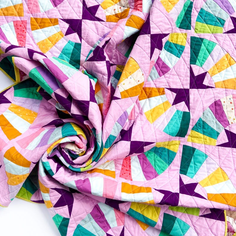 Scarica il modello PDF "Stars Above Quilt", stella moderna, trapunta curva, patchwork di carta per principianti, modello per trapunta a stella, FPP, creazione di trapunte immagine 6