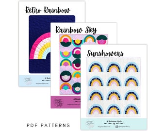 PDF Rainbow Quilt Patterns, Sunshowers, Retro Rainbow, Rainbow Sky Pattern Downloads, Modern Quilt Pattern, Rainbow Pattern, Curves Quilt