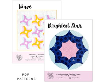 PDF Wave Quilt and Brightest Star Quilt Pattern Downloads, Modern Star Quilt, Sewing Curves, Beginner Pattern, Tree Skirt, Baby - King Quilt