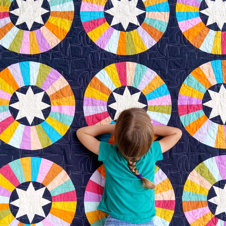 Scarica il modello PDF "Stars Above Quilt", stella moderna, trapunta curva, patchwork di carta per principianti, modello per trapunta a stella, FPP, creazione di trapunte immagine 4
