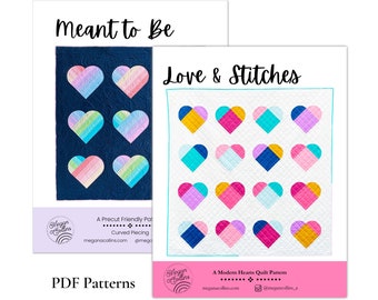 PDF Heart Quilt Pattern Downloads, Love and Stitches Quilt, Meant to Be Quilt, Modern Curves Quilt, Precut Patterns, Fat Quarter, Jelly Roll