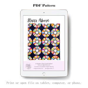 Scarica il modello PDF "Stars Above Quilt", stella moderna, trapunta curva, patchwork di carta per principianti, modello per trapunta a stella, FPP, creazione di trapunte immagine 10