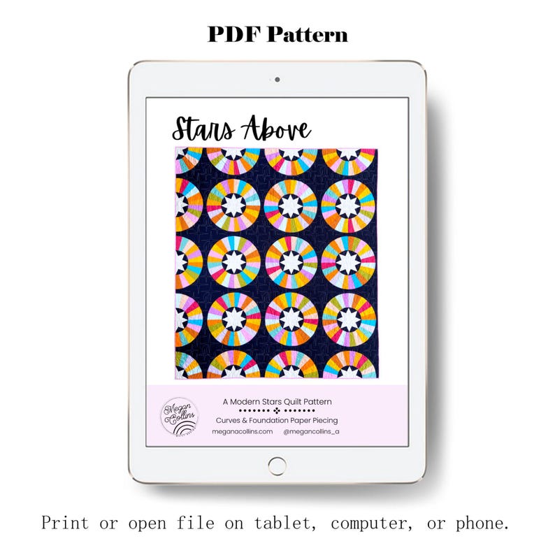 Scarica il modello PDF "Stars Above Quilt", stella moderna, trapunta curva, patchwork di carta per principianti, modello per trapunta a stella, FPP, creazione di trapunte immagine 10