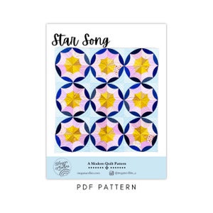 PDF Star Song Quilt Pattern Download, Modern Star Quilt, Curves Quilt, Large Star, Star Quilt Block, Baby, Throw, Twin, Queen, King Sizes