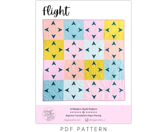 PDF Flight Quilt Pattern Download, Beginner Foundation Paper Piecing, Modern Quilt Pattern, Minimalist Quilt, Easy FPP Pattern, Baby - King