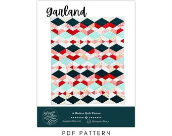 PDF Garland Quilt Pattern Download, Modern Quilt, Triangle Quilt, Scrappy Geometric Pattern, Scrappy Quilt, Baby, Throw, Twin, Full Size