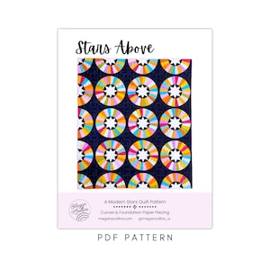 PDF Sterne über Quilt Muster-Download, Moderner Stern, Kurven Quilt, Anfänger Grundlage Papier Patchworken, Stern Quilt Muster, FPP, Quilt machen