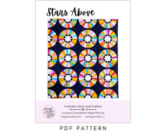 PDF Stars Above Quilt Pattern Download, Modern Star, Curves Quilt, Beginner Foundation Paper Piecing, Star Quilt Pattern, FPP, Quilt Making