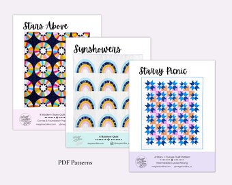 PDF Quilt Pattern Favorites, Starry Picnic, Sunshowers, Stars Above Pattern Downloads, Curves Quilt, Star Quilt Pattern, Beginner FPP