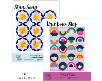 PDF Rainbow Sky + Star Song Quilt Pattern Download, Rainbow Quilt, Modern Star Pattern, Curves Quilt, Rainbow Baby Quilt, Modern Quilting