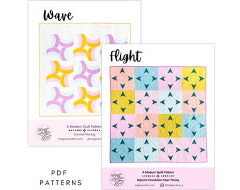 PDF Wave Quilt and Flight Quilt Pattern Downloads, Modern Quilt, Beginner Foundation Paper Piecing, Star Quilt, Easy FPP, Curved Piecing