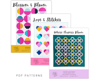 PDF Modern Curves Quilt Pattern Downloads, Blossom and Bloom, Where Flowers Bloom, Love and Stitches, Fat Quarter Pattern, Quilt Making