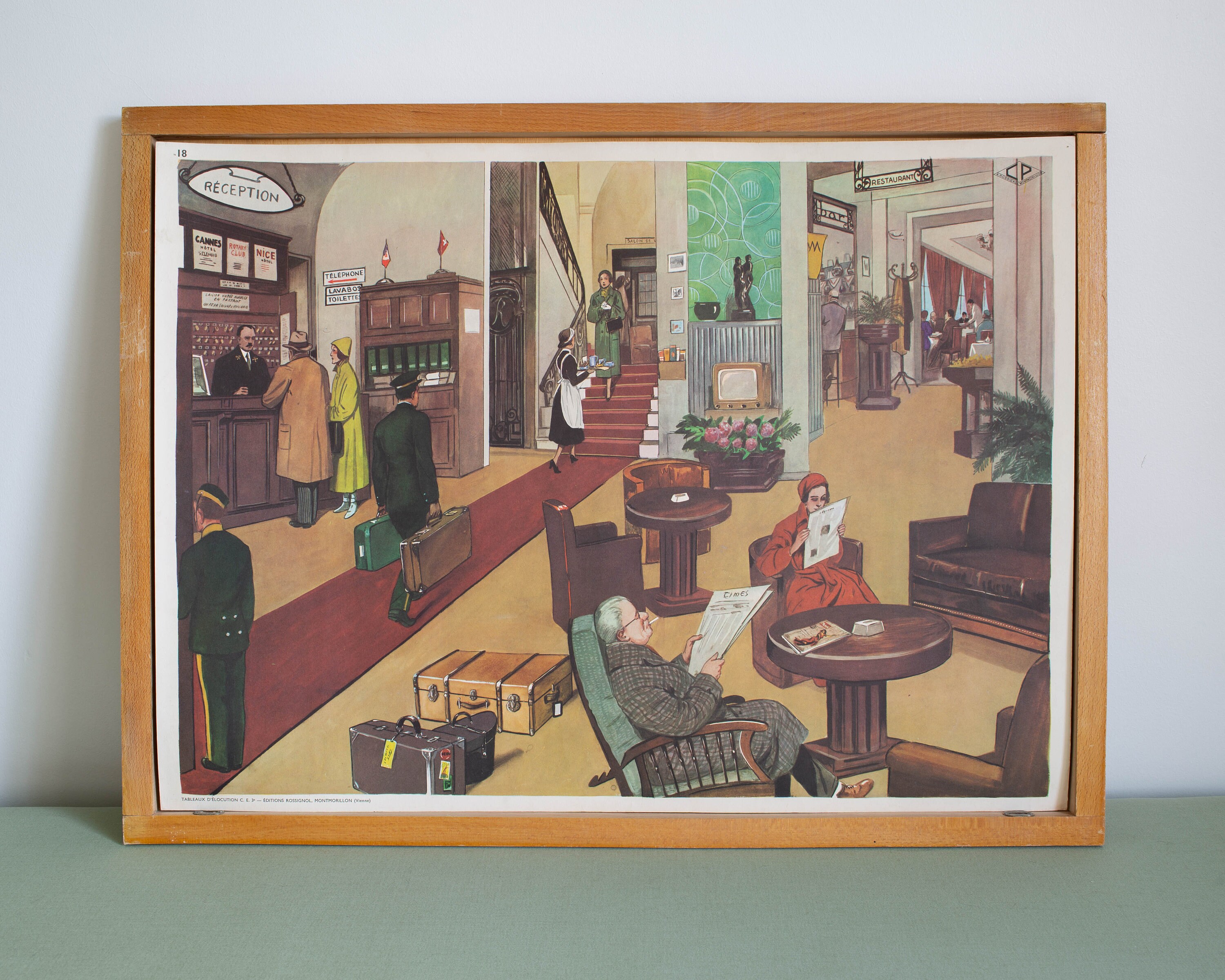 Vintage - Affiche Scolaire Double Face Des Années 1950-60 École Française A L'hotel La Réception L'e