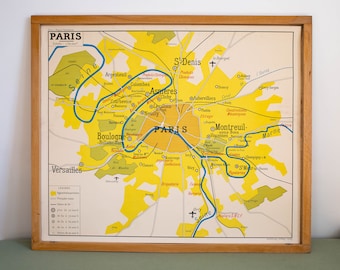 Map GEOGRAPHY - Vintage - Large stunning French School Poster - double-sided  - PARIS - Région PARISIENNE