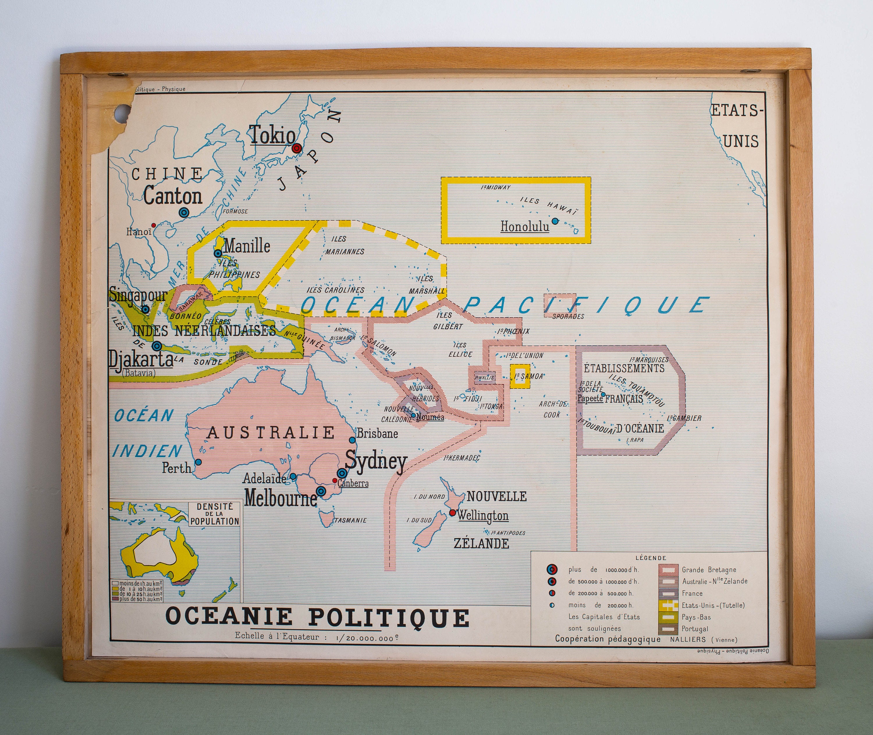 Océanie Physique - Politique Carte de Géographie Vintage Affiche Scolaire Double Face d'école França