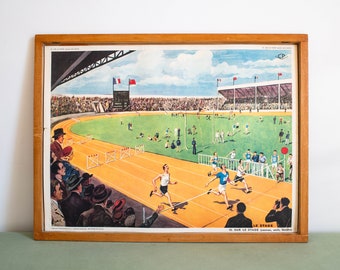 The STADIUM - The ZOO - Vintage French school poster. Double sided .1950's. Original