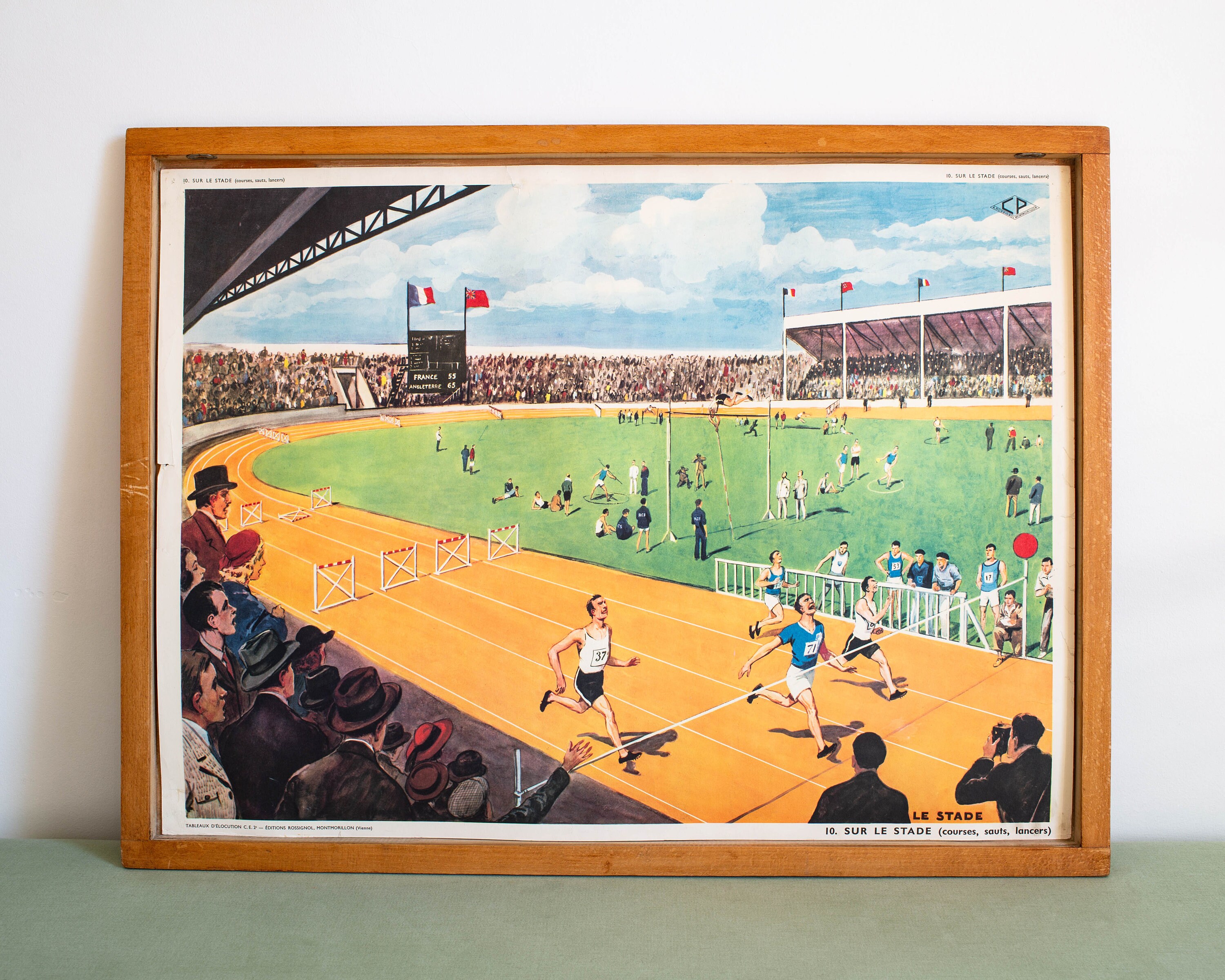 Le Stade - Le Zoo Vintage Affiche Scolaire Double Face Des Années 1950-60 École Française