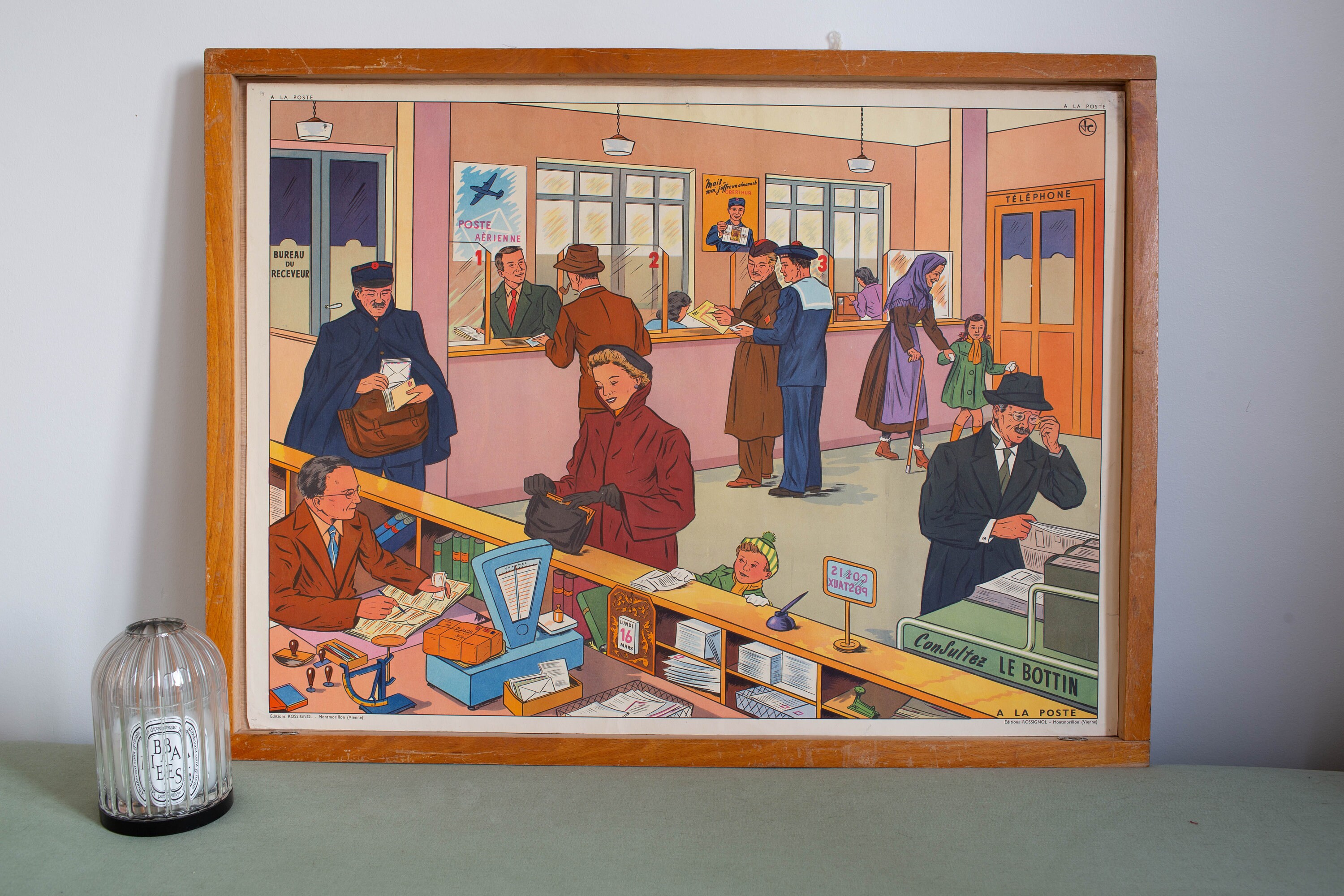 Vintage - Affiche Scolaire Double Face Des Années 1950-60 École Française A La Poste Un Jour de Neig