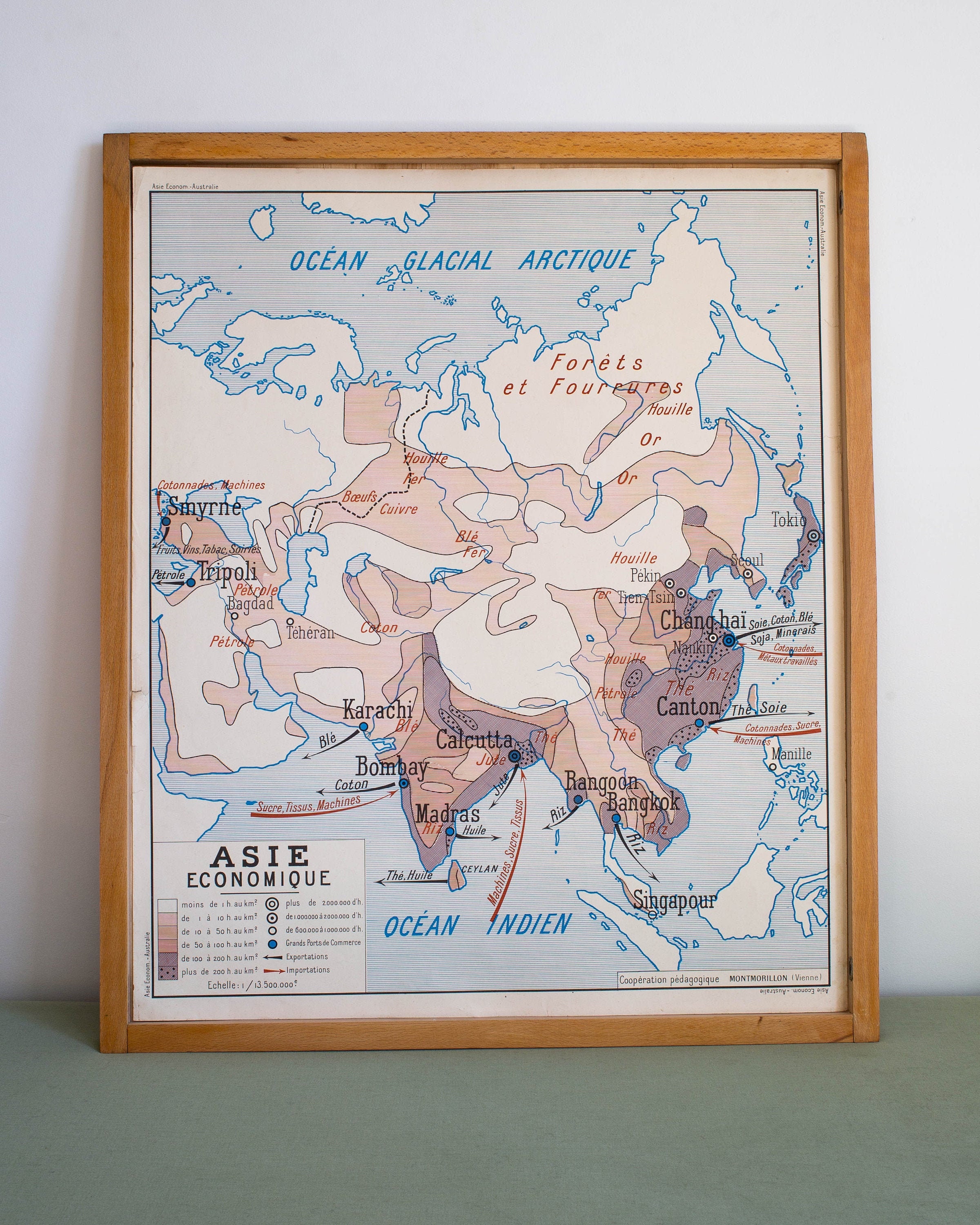 Carte de Géographie Asie - Australie Vintage Affiche Scolaire Double Face d'école Française Des Anné