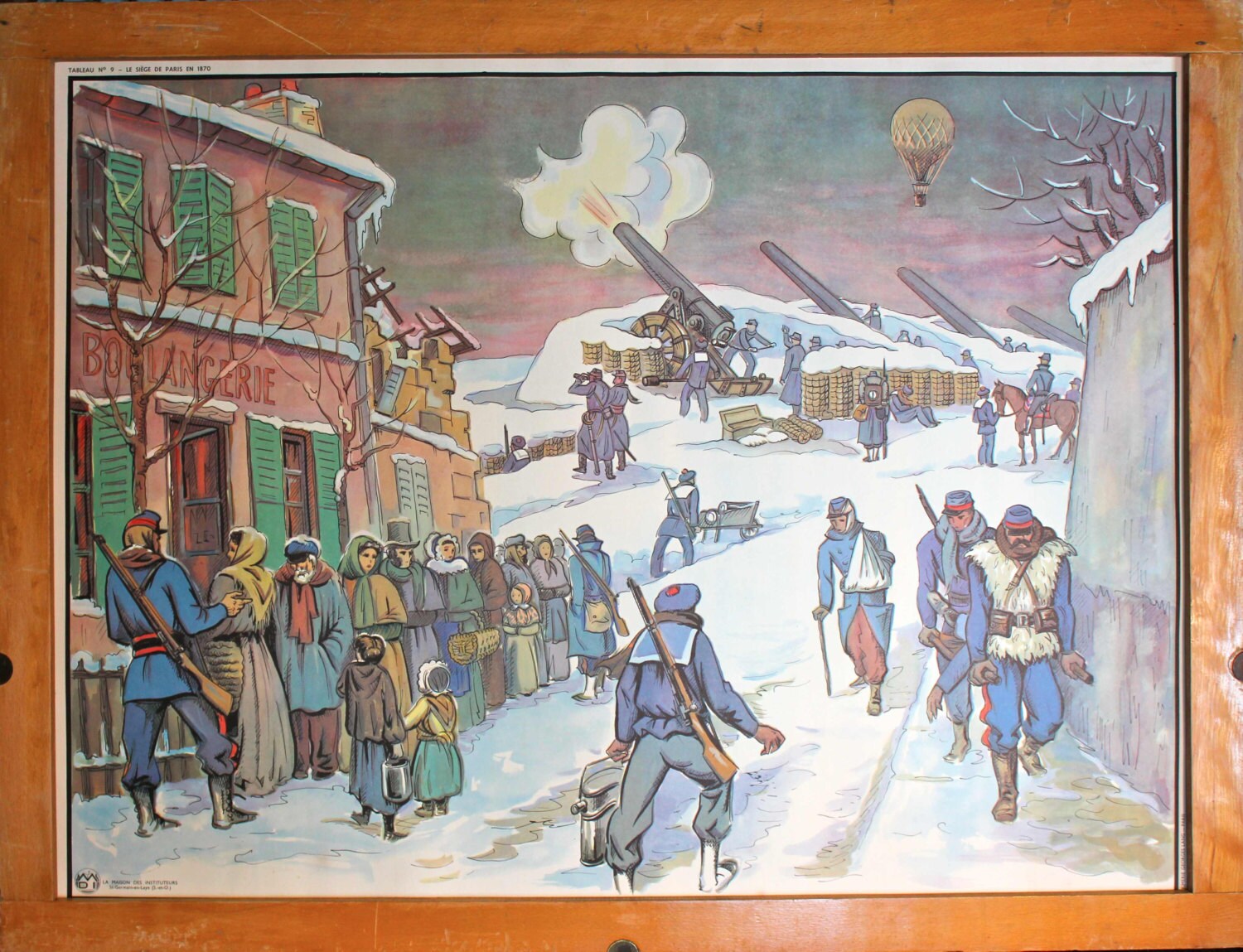 Vintage - Affiche Scolaire Double Face d'école Française 1950/1960. Le Siège de Paris en 1870 L'évac