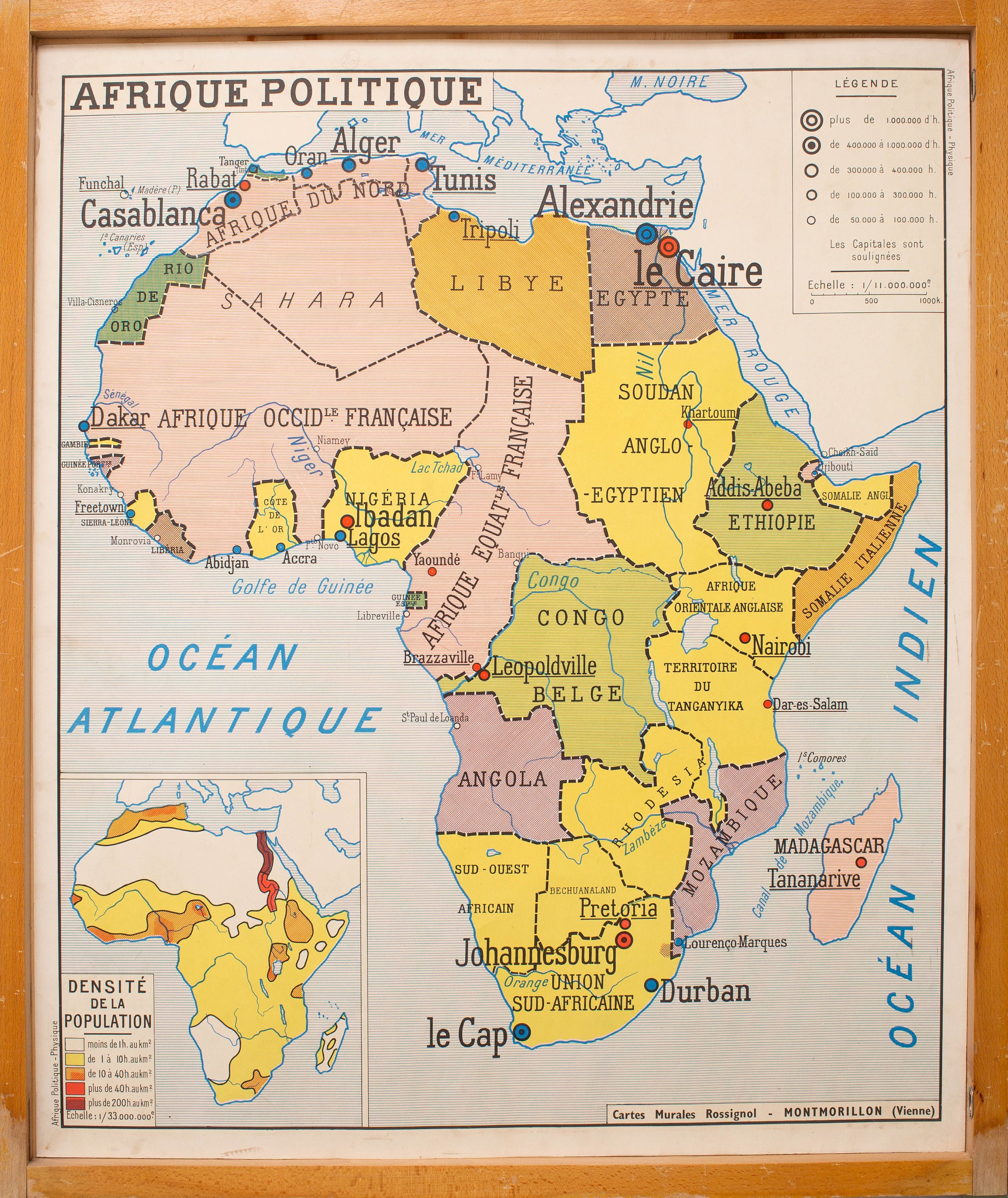 Carte de Géographie - Vintage Affiche Scolaire Double Face Des Années 1950-60. Afrique Politique Phy