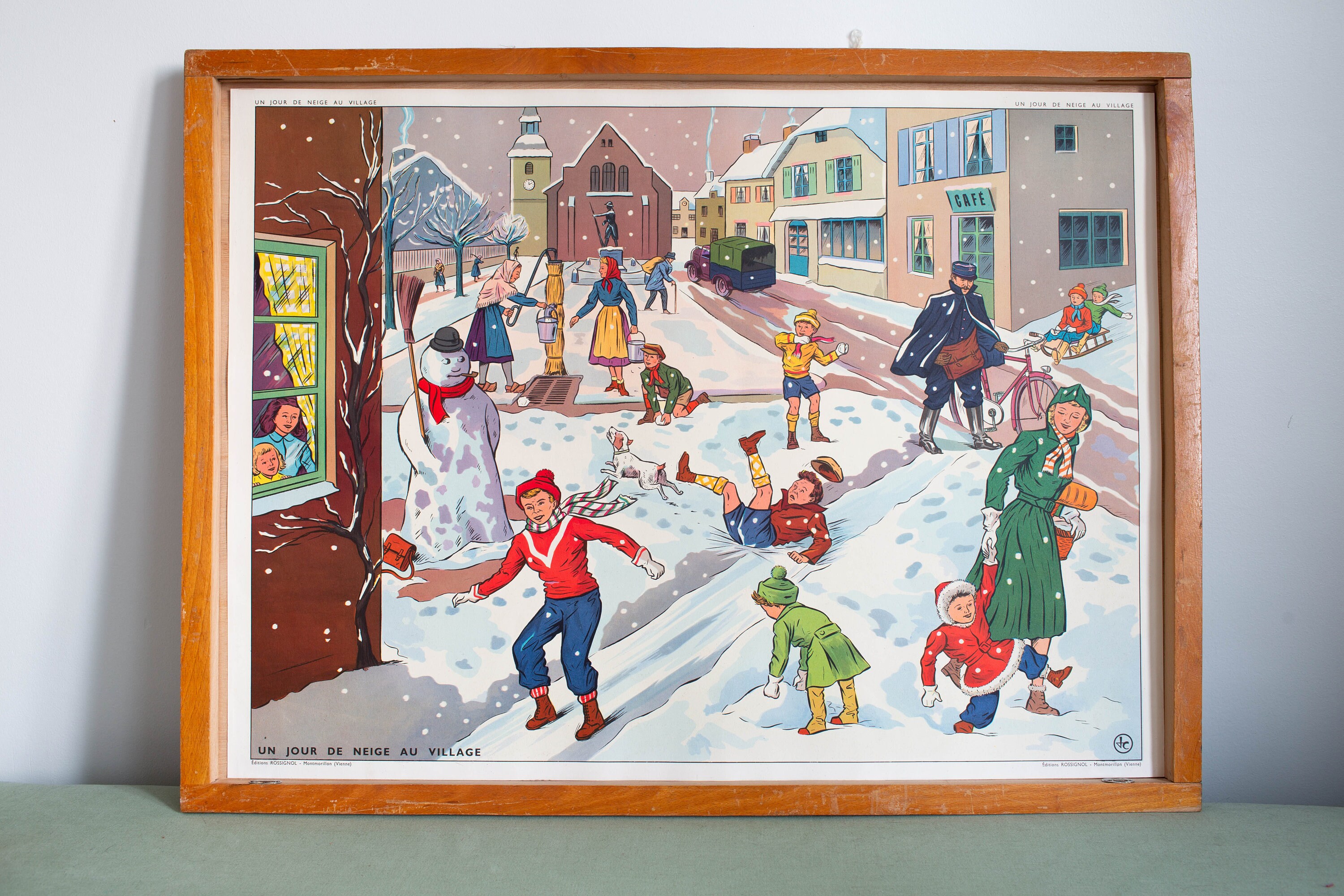 Vintage - Affiche Scolaire Double Face Des Années 1950-60 École Française A La Poste Un Jour de Neig