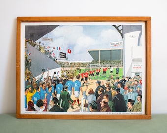 A FOOTBALL Match - Autumn works - Vintage French school poster. Double sided .1950's. Original.