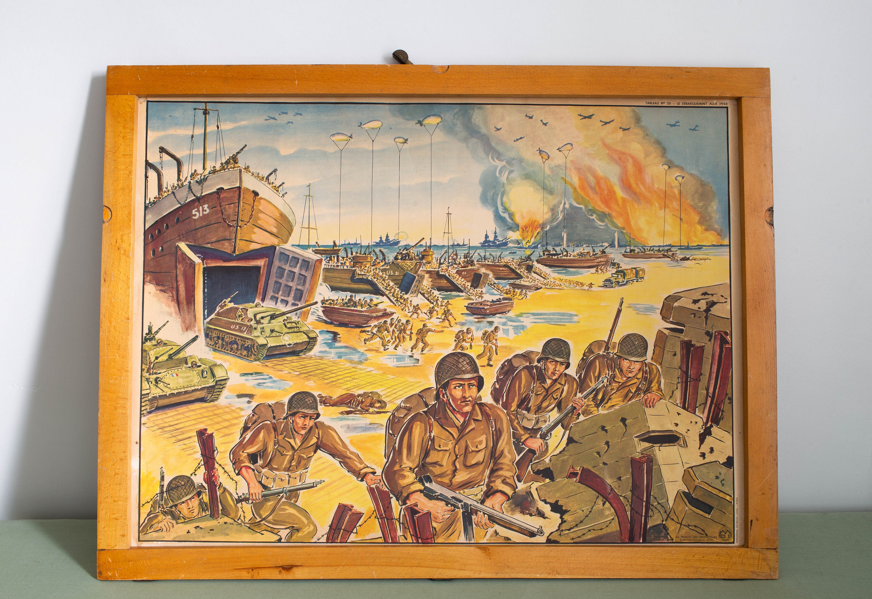 6 Juin 1944 - Le Débarquements Allié Seconde Guerre Mondiale 1939 1945 Vintage Affiche Scolaire Fran