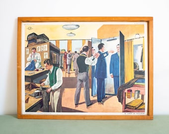 Carnival/ At the tailor - Vintage French school poster. Double sided .1950's. Original