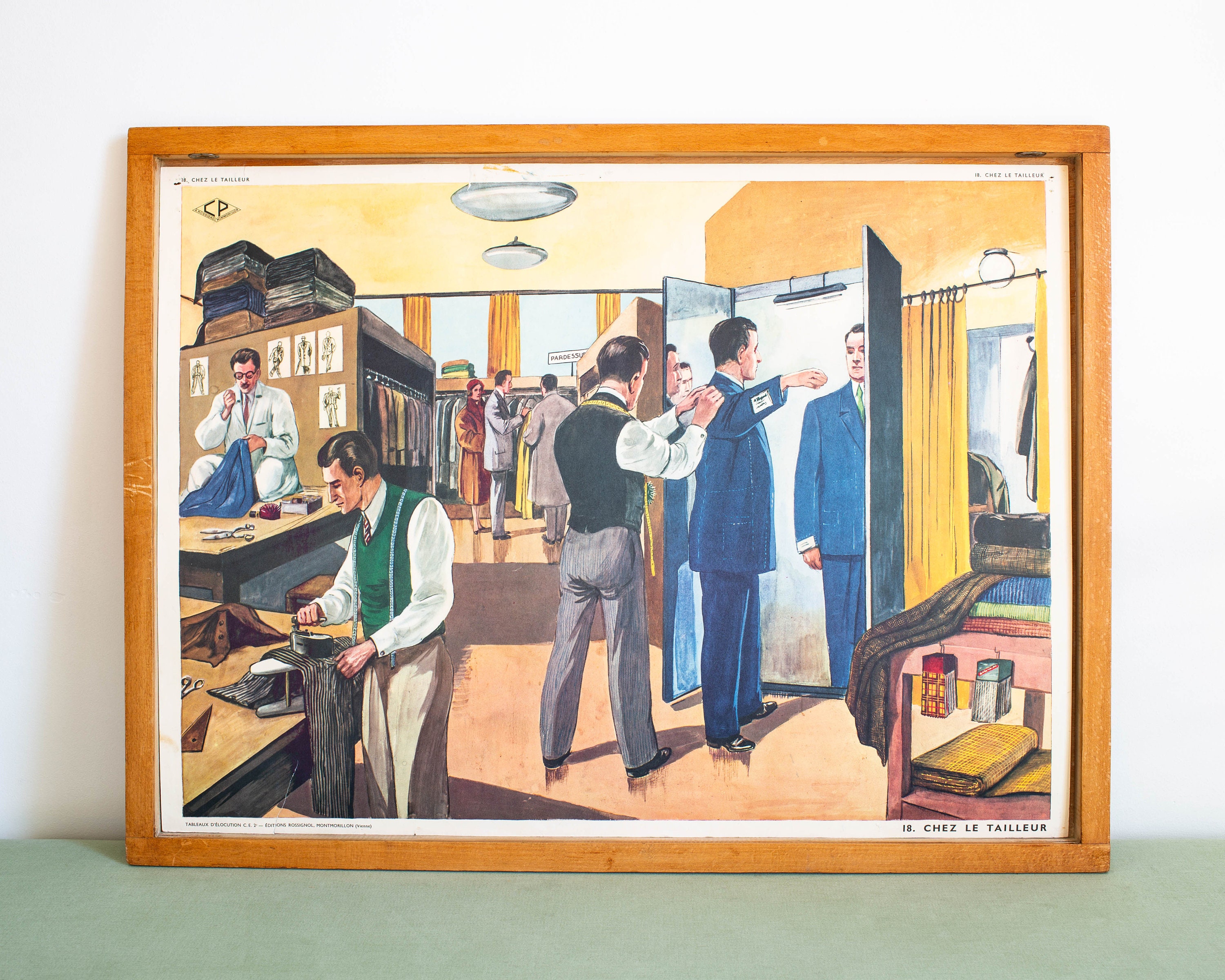 Vintage - Affiche Scolaire Double Face Des Années 1950 École Française Le Carnaval/Chez Le Tailleur