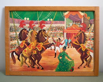 Gorgeous - Educational Vintage Poster - Scientists horses - Signed Helene Poirier - 1950