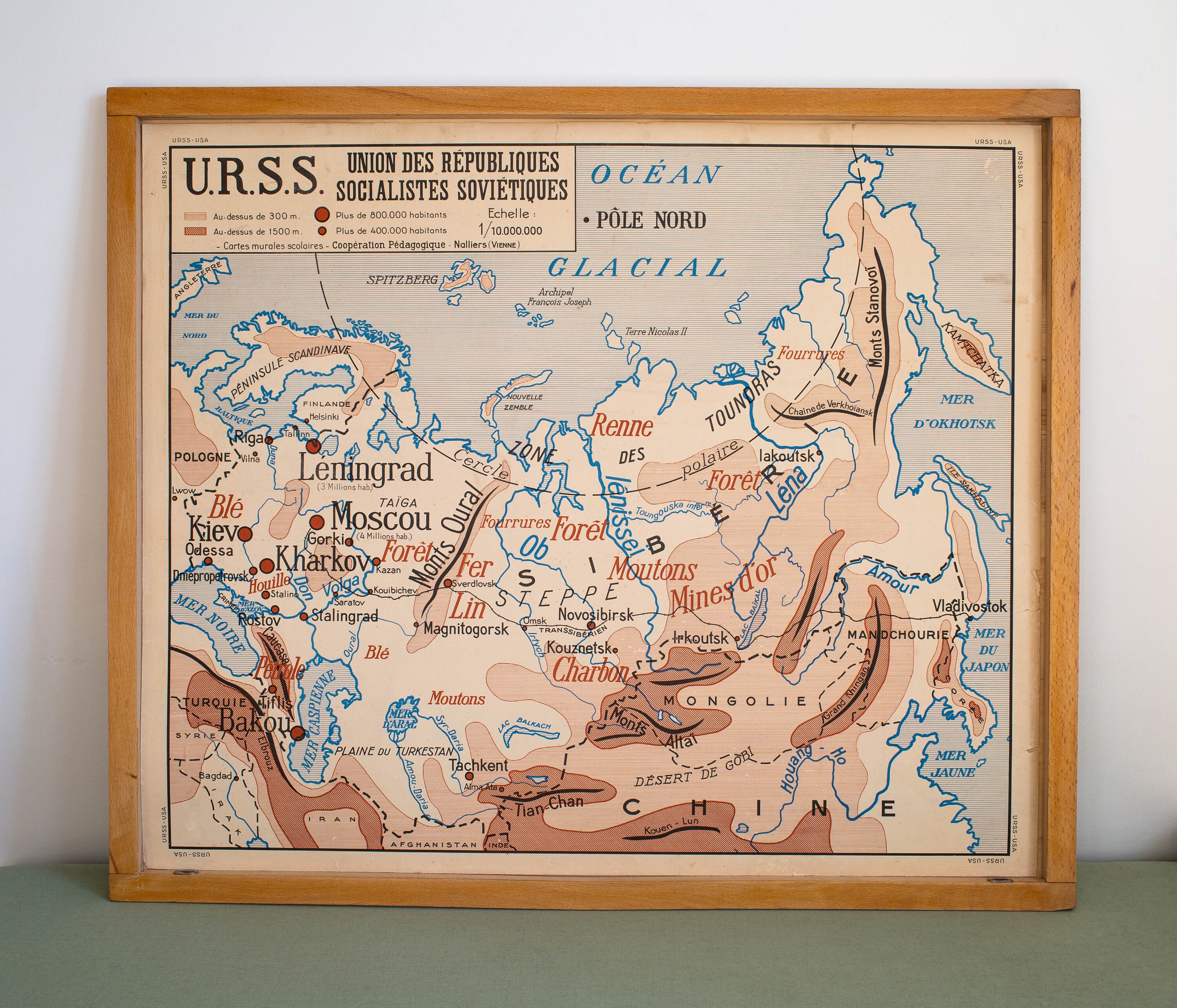 Usa - Urss Carte de Géographie Vintage Affiche Scolaire Double Face Des Années 1950.