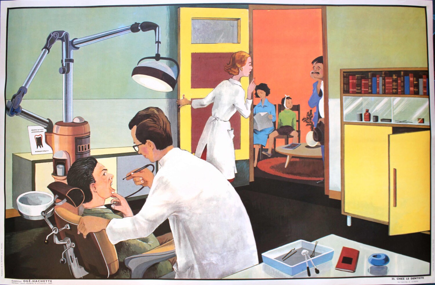 Vintage - Affiche Scolaire Double Face Des Années 1960 École Française La Poste Chez Le Dentiste