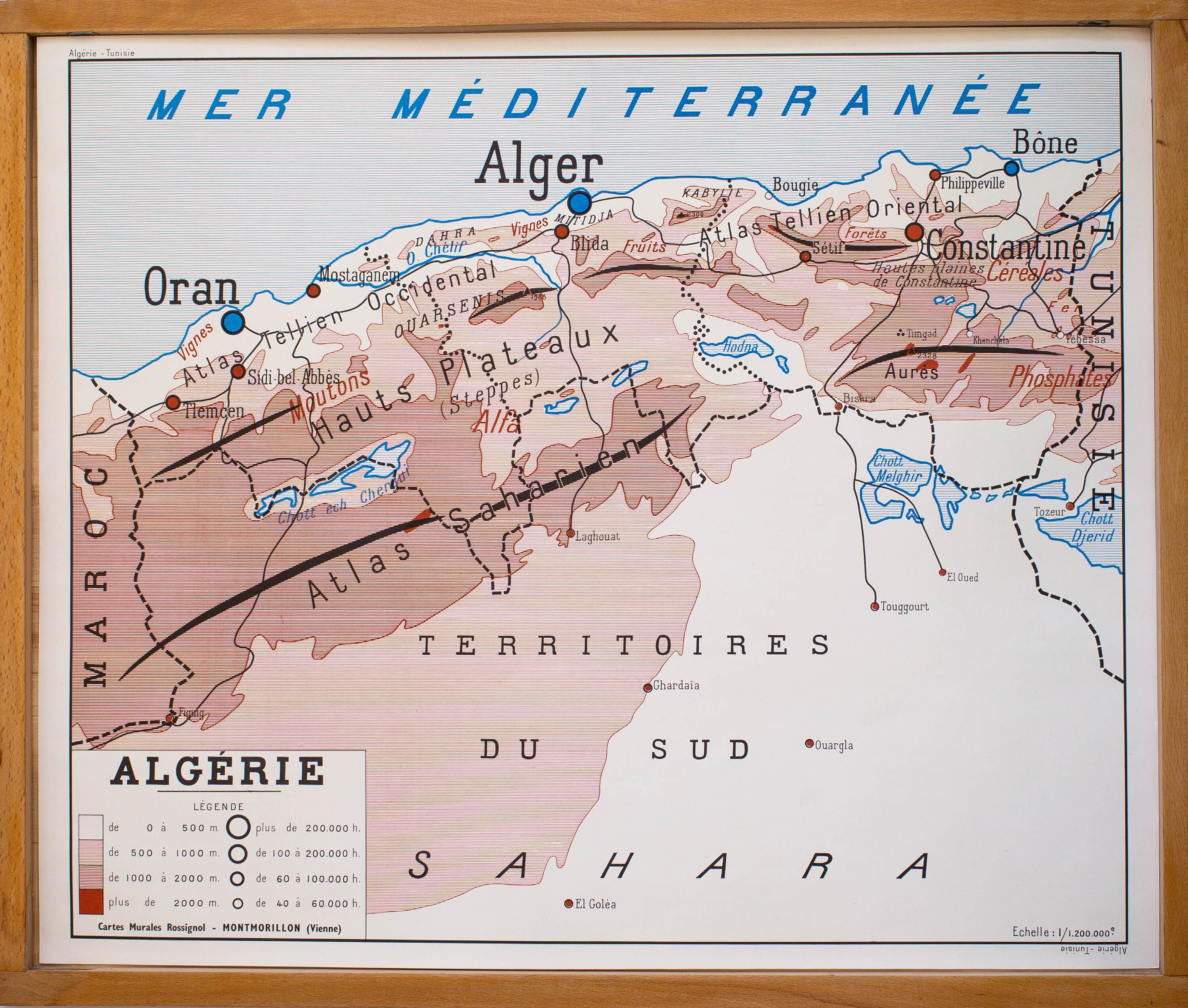 Carte de Géographie - Vintage Affiche Scolaire Double Face d'école Française Des Années 1950-60. Alg