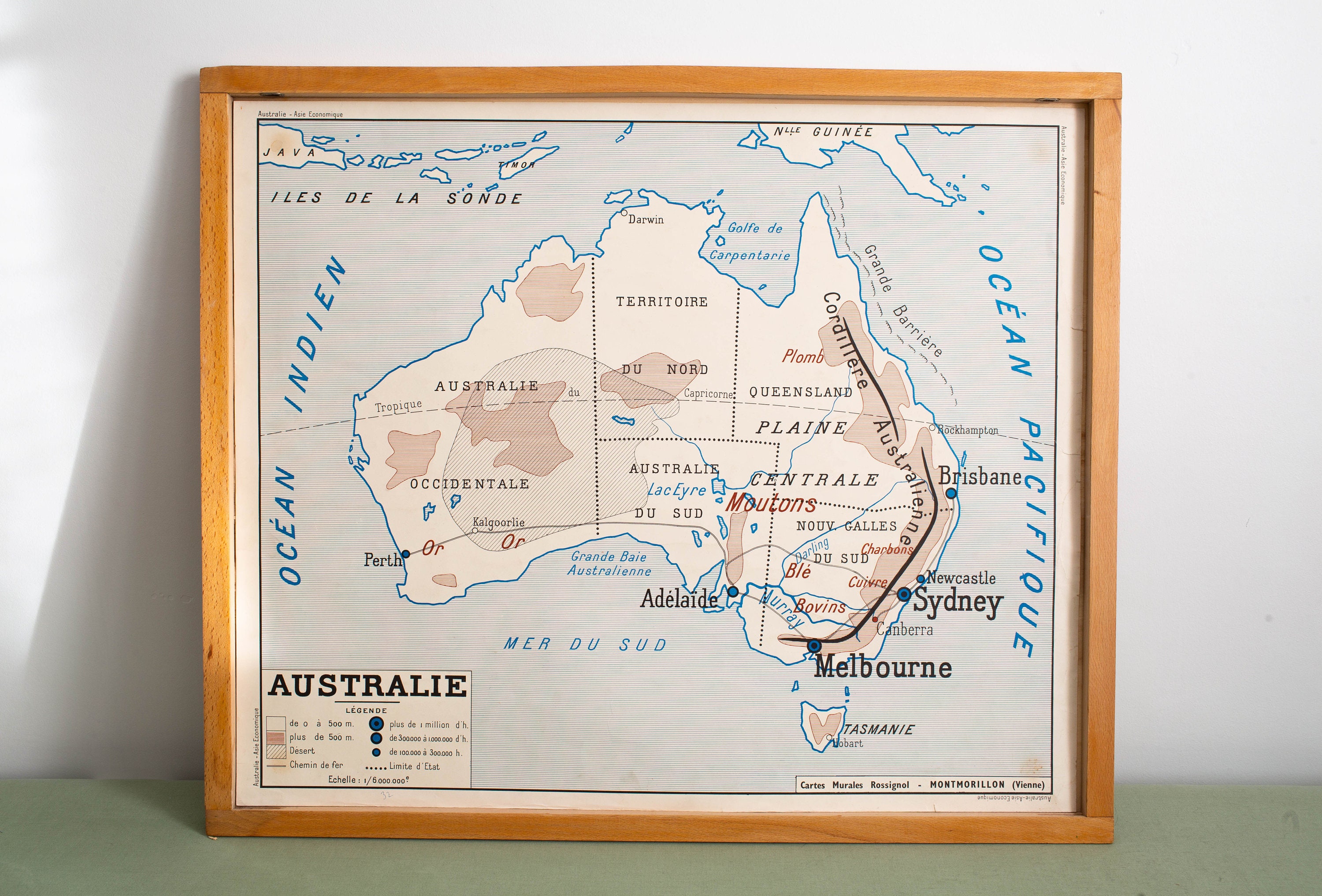 Carte de Géographie Asie - Australie Vintage Affiche Scolaire Double Face d'école Française Des Anné