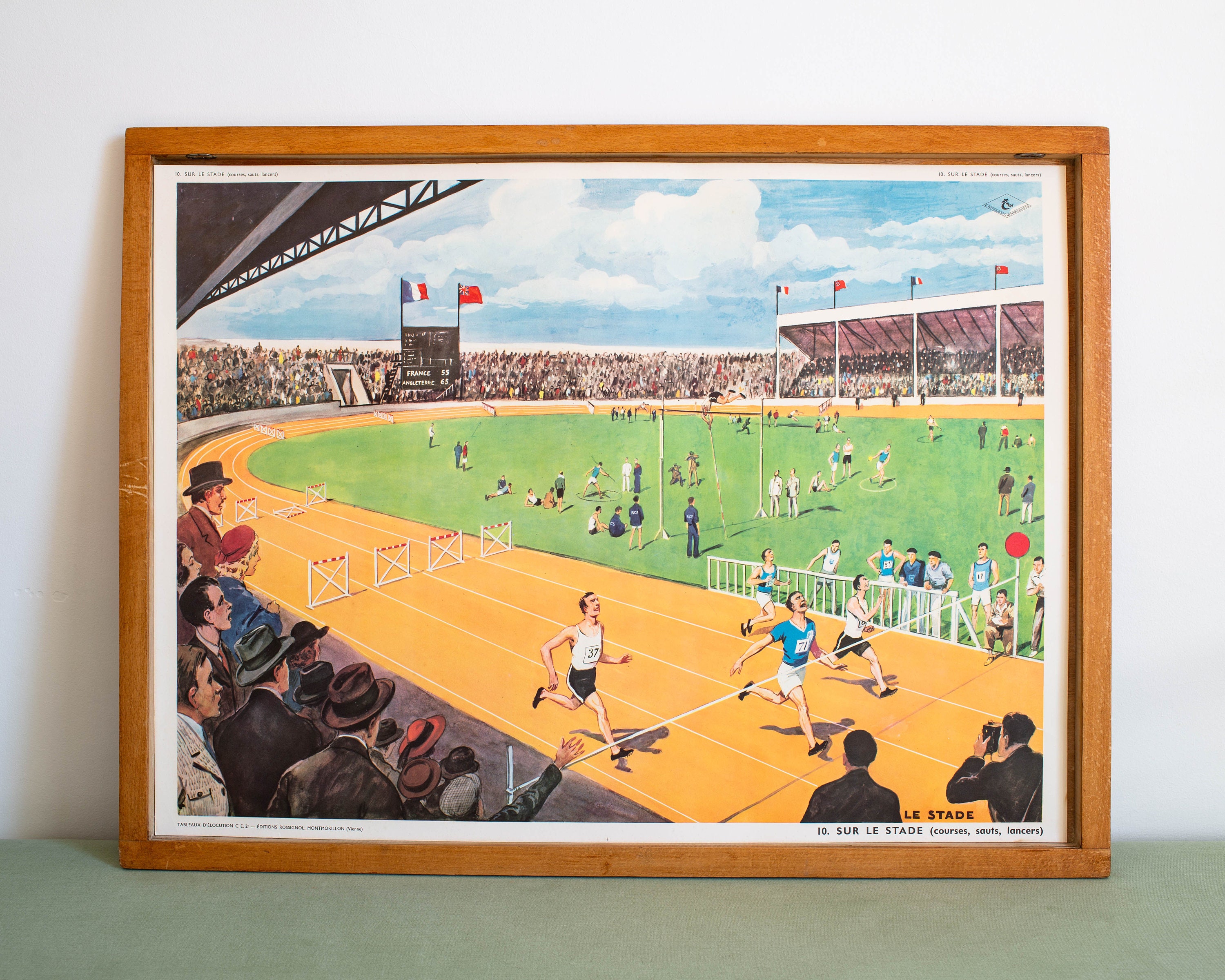 Le Stade - Le Zoo Vintage Affiche Scolaire Double Face Des Années 1950-60 École Française