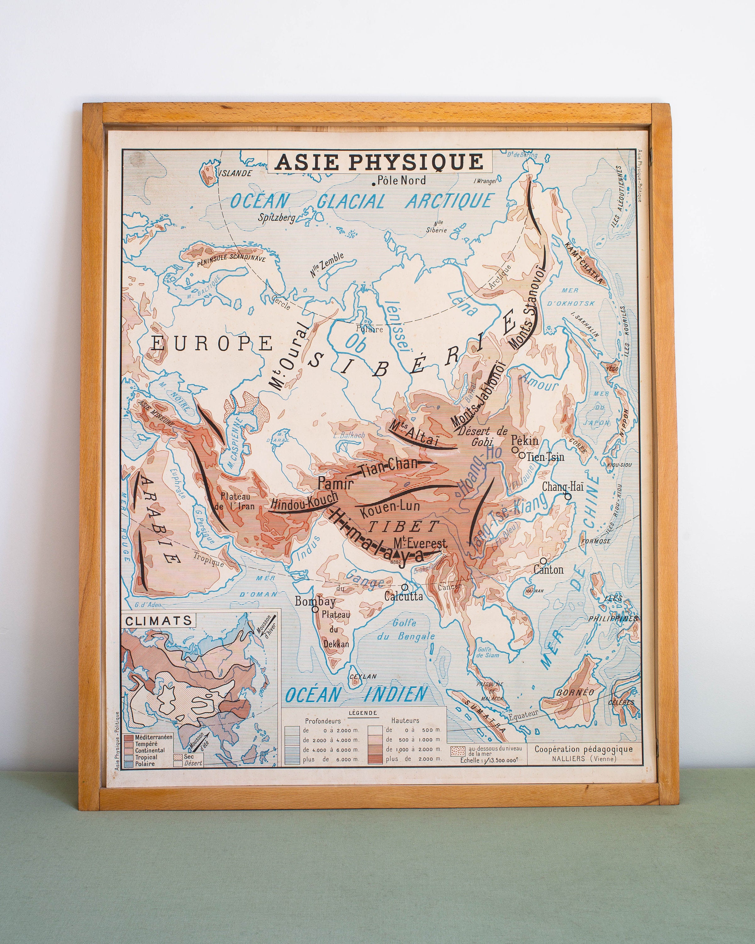 Carte de Géographie Asie - Vintage Affiche Scolaire Double Face d'école Française Des Années 1950-60