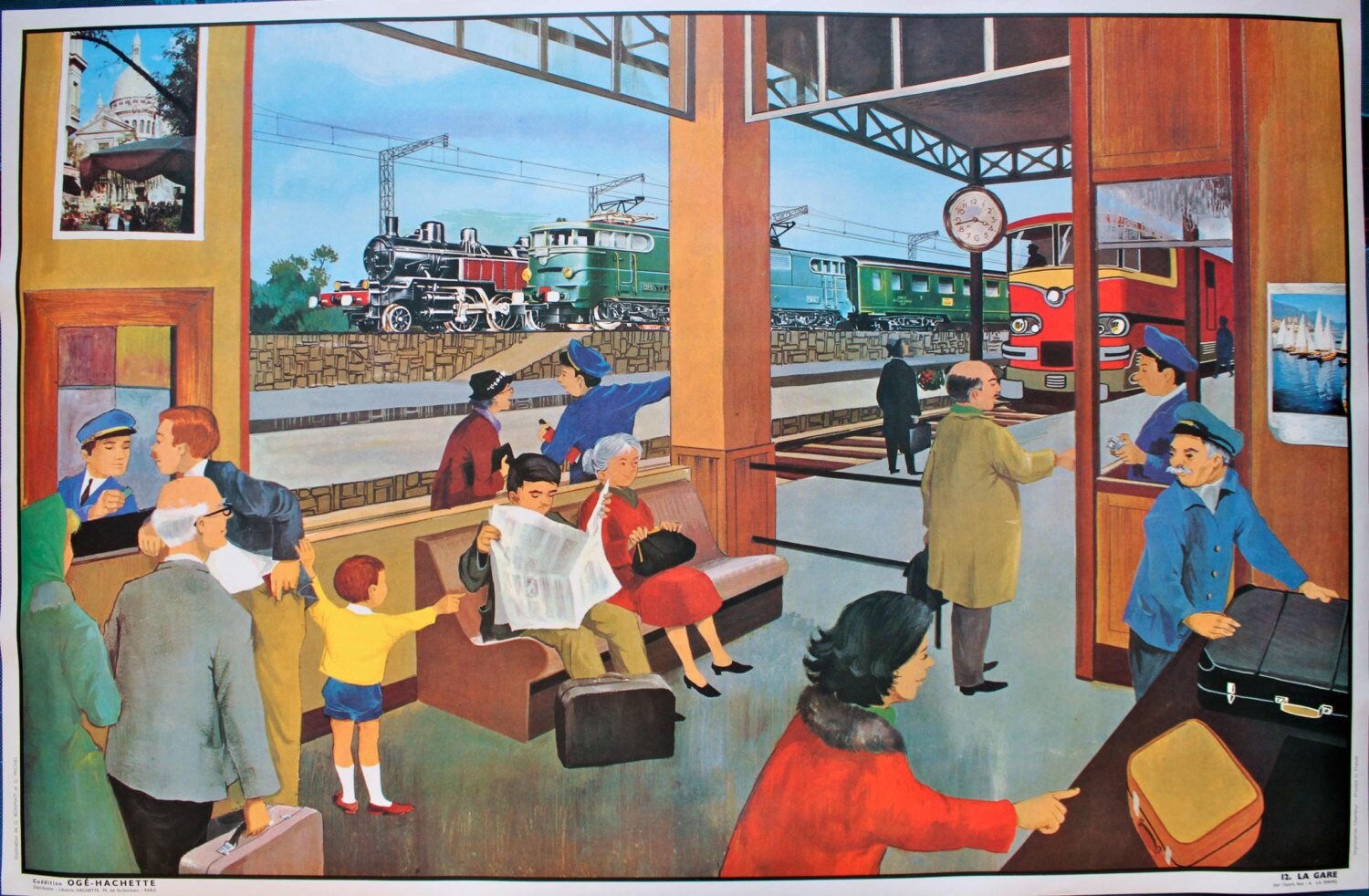 Vintage - Affiche Scolaire Double Face Des Années 1960 École Française La Gare Ferme