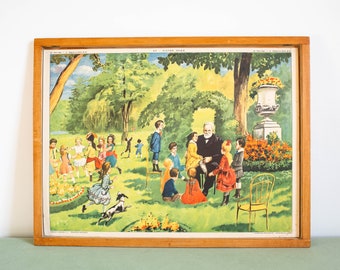 Vintage - French school poster. ROSSIGNOL - Double sided .1950's. Original. Stage and railway / Victor Hugo