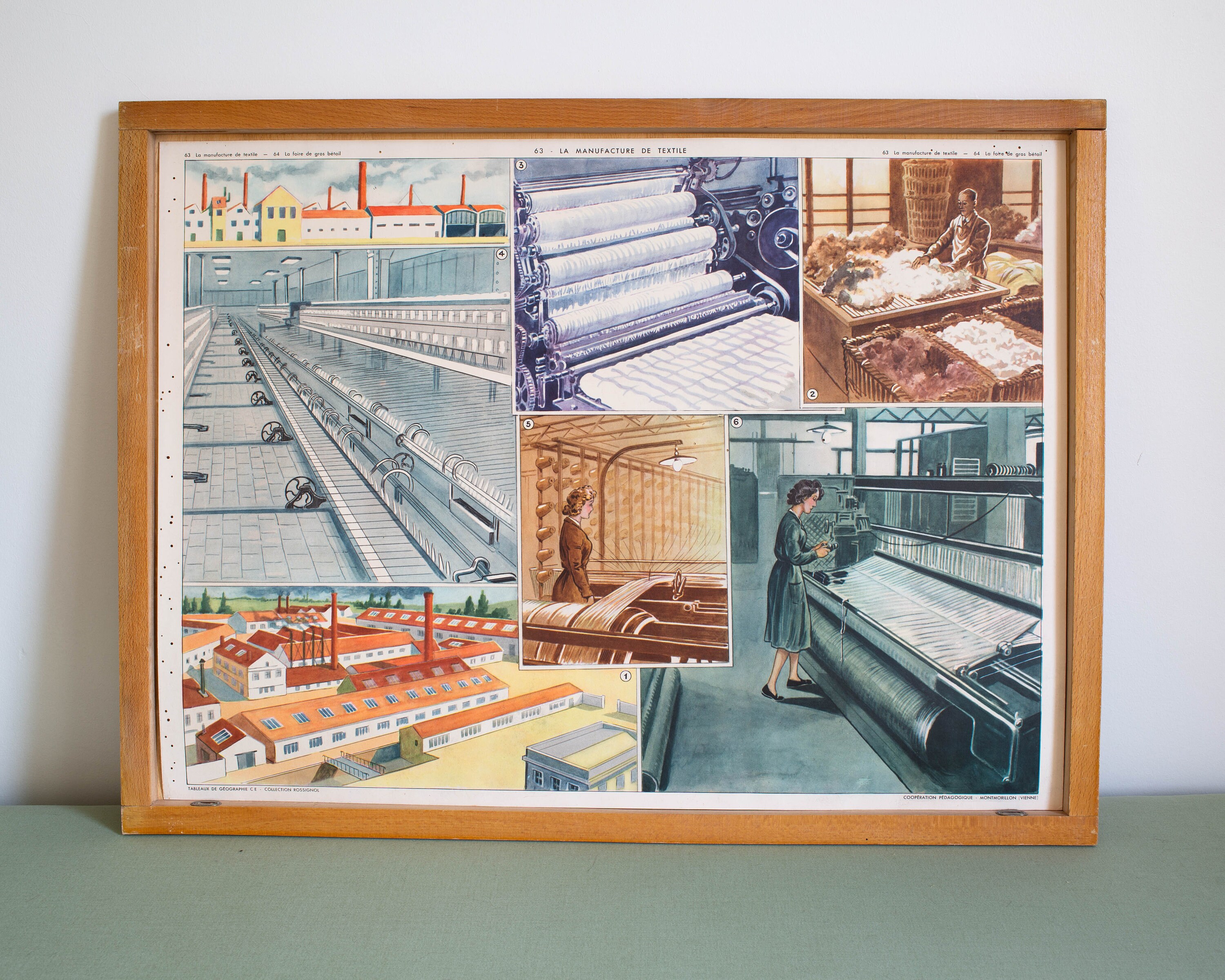 Vintage - Affiche Scolaire Double Face Des Années 1950 École Française La Manufacture de Textile Foi