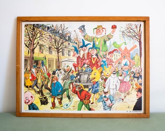 Carnival/ At the tailor - Vintage French school poster. Double sided .1950's. Original
