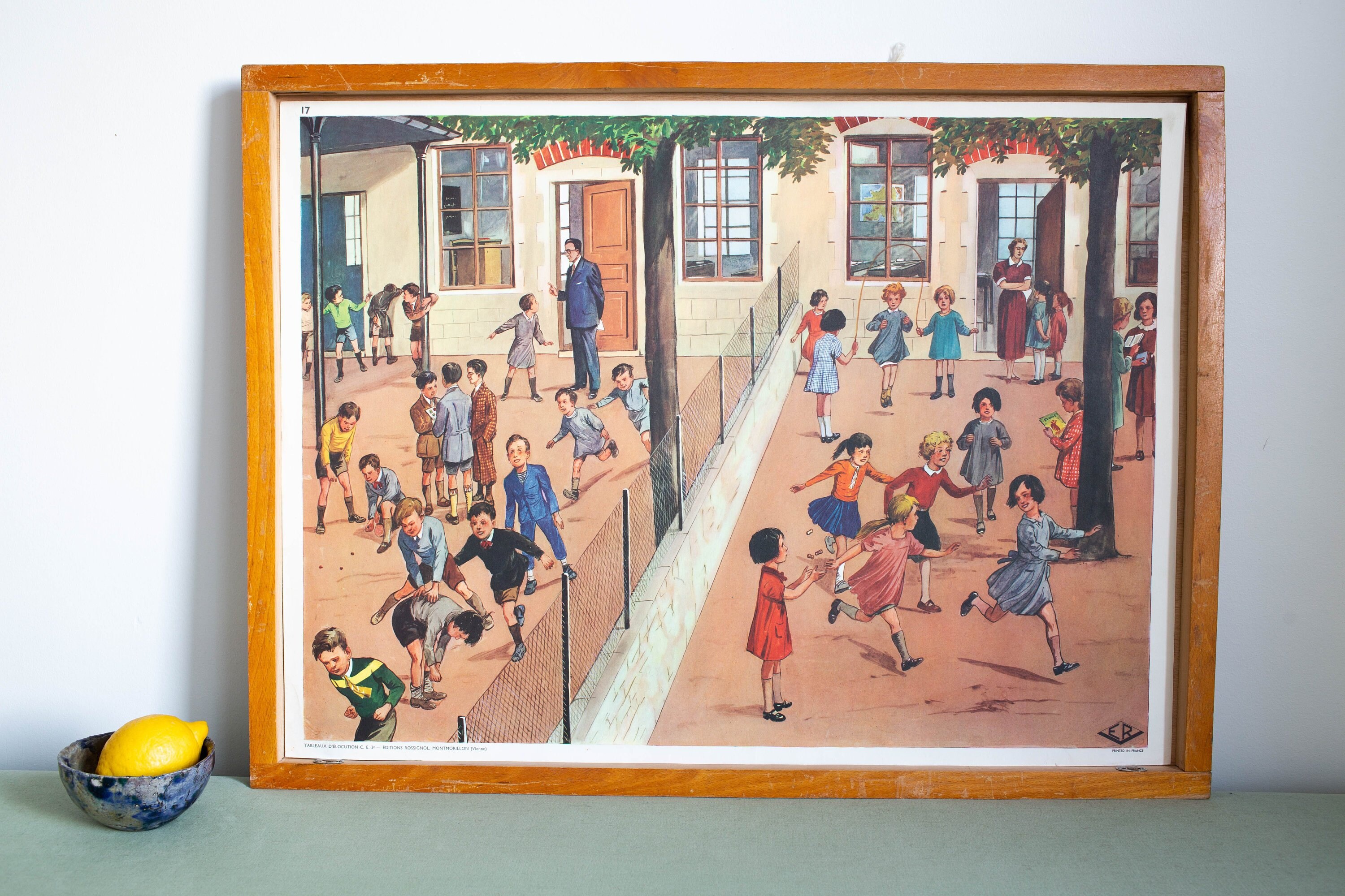 Vintage - Affiche Scolaire Double Face Des Années 1950-60 École Française A L'hotel La Réception L'e