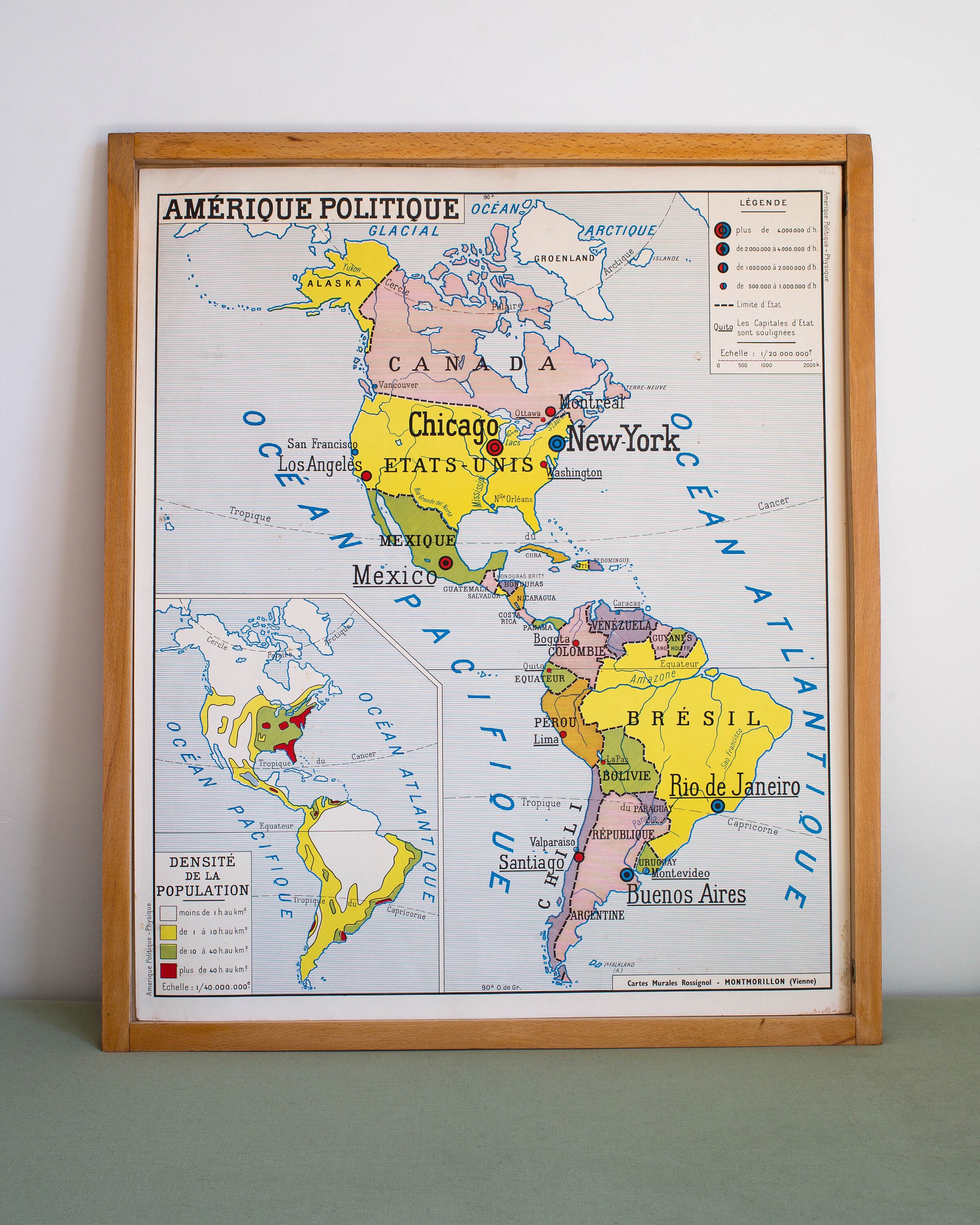 Carte de Géographie - Vintage Affiche Scolaire Double Face Des Années 50. Amérique Politique Physiqu