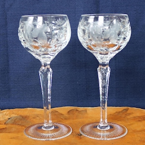 Nachtmann Crystal Hock Wine Glasses: Grape & Star Cut, Set of 2